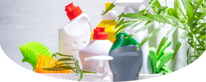 The image shows cleaning utensils